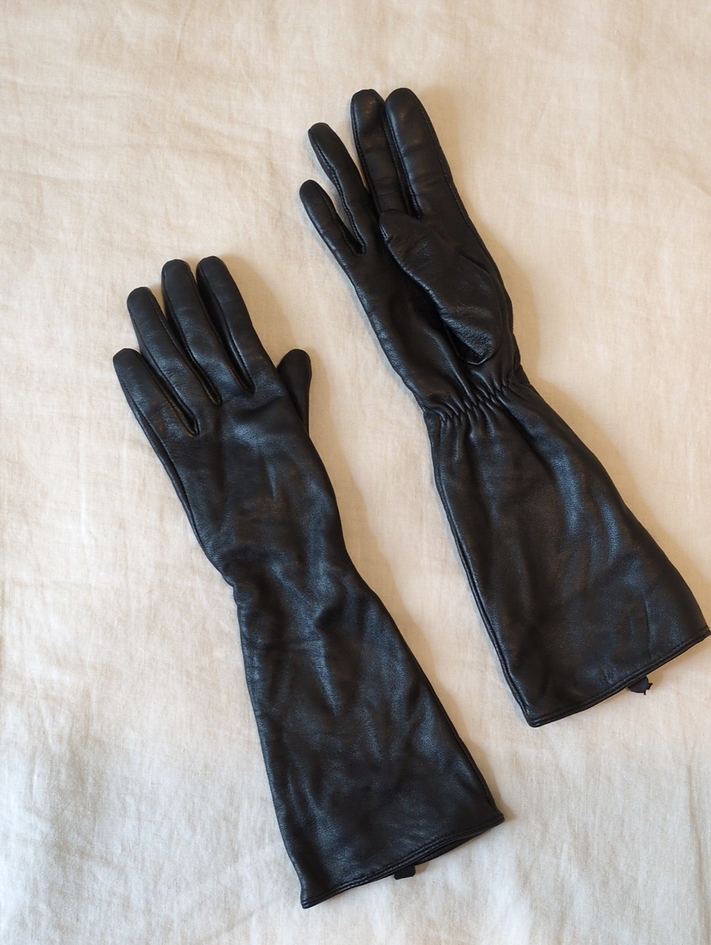 Black Leather Lined Long Gloves S